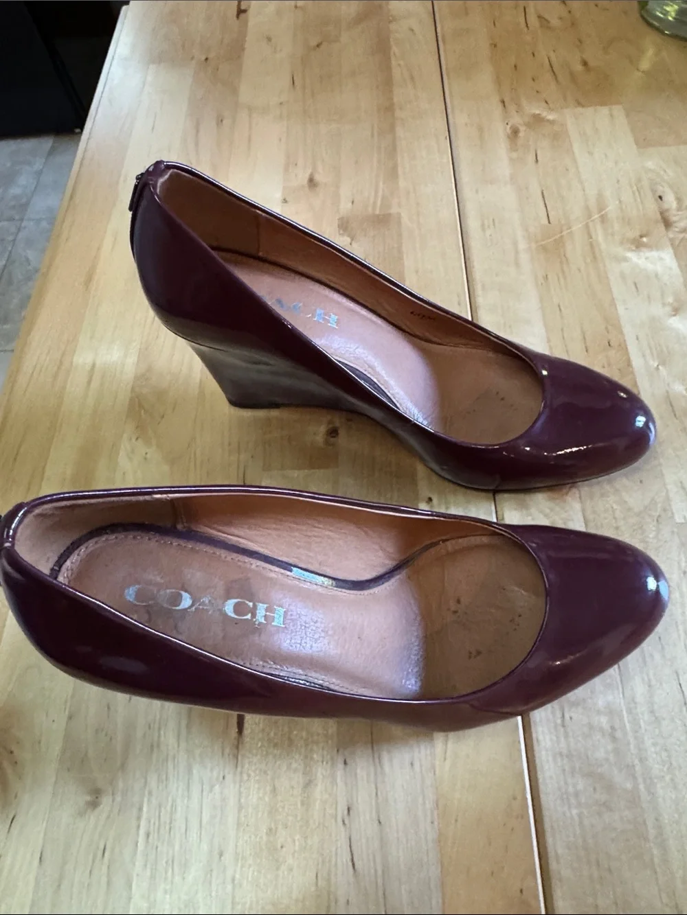 Coach Burgundy Patent Wedge Pumps